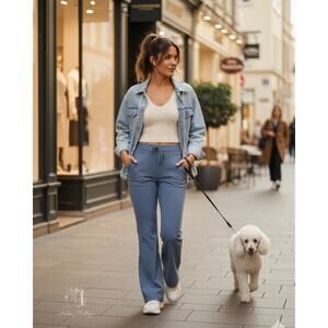 32 Degrees COOL High-Waist Active Ribbed Flare Pants - Blue (Size XL) (Po441)